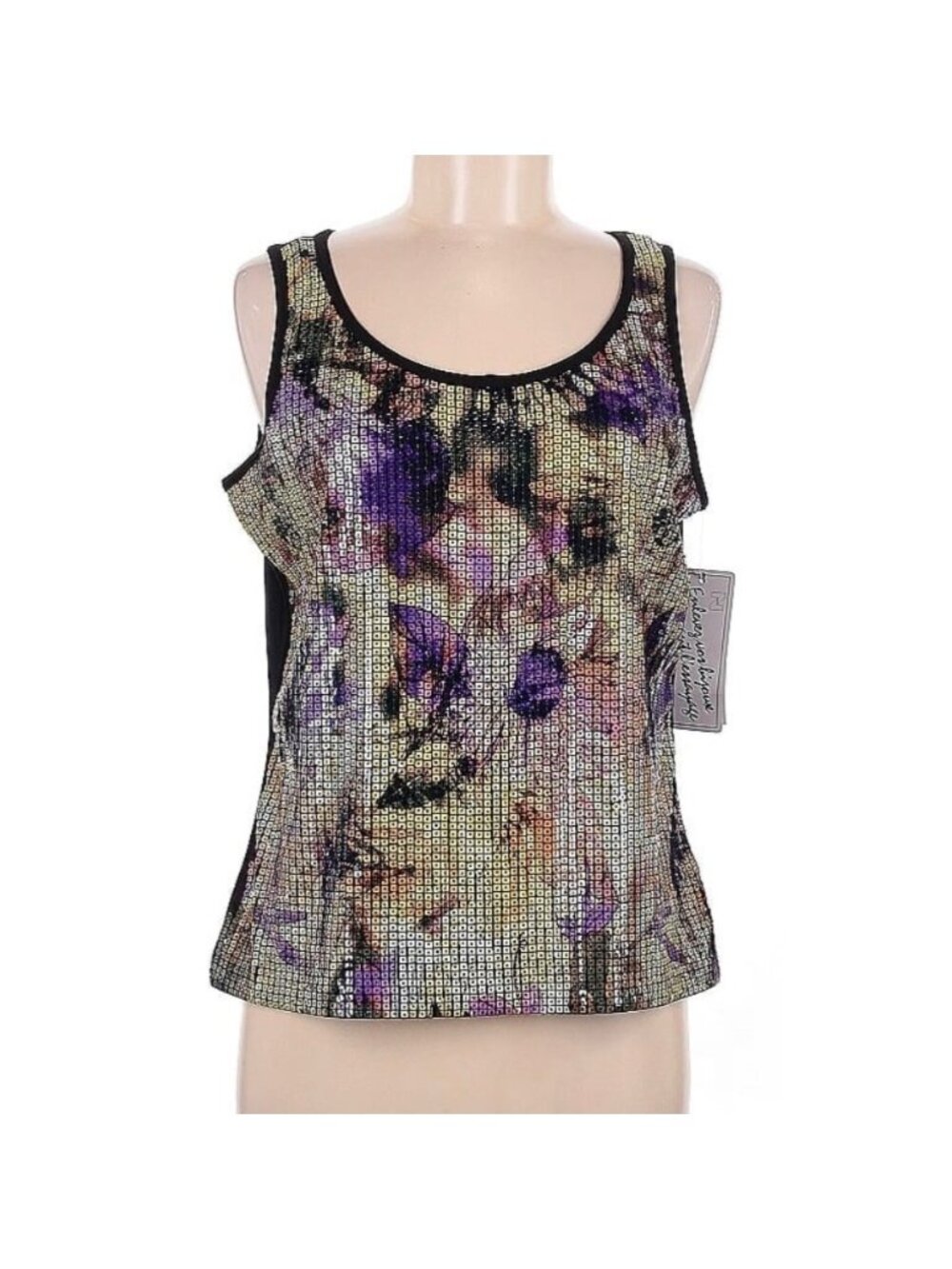 Peter Nygard Sleeveless Shirt Blouse Womens Medium Purple New Floral Sequin